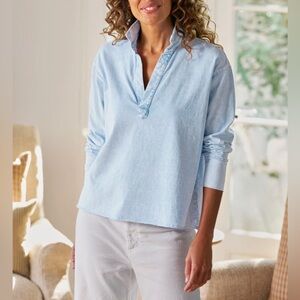 Frank & Eileen $168 Patrick Popover Henley Top Shirt Pullover Mineral Blue RARE